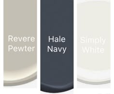 three different shades of paint with the words revere, hale, white and simply white