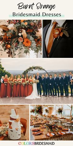 a collage of photos showing different types of bridesmaid dresses and grooms