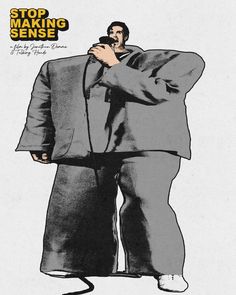 a drawing of a man in a suit with his hand on his chin and the words stop making sense