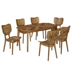 a wooden table with six chairs around it