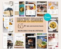 the recipe book is shown with pictures of food and drinks on it's cover