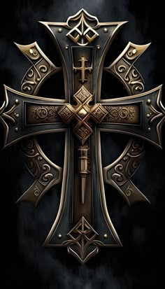 an ornate cross on a black background