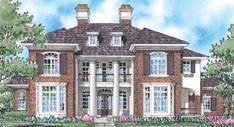 New Brunswick-Front Elev Rendering-Plan#8021 Rendering Plan, French Style House Plans, Chateau House Plans, Vienna House, Ideas Armario, Tuscan House Plans, Brunswick House, Interesting Houses, Colonial Mansion