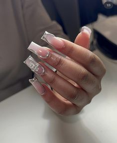 Nails Silver, Girly Acrylic Nails, French Tip Acrylic Nails, Short Square Acrylic Nails, Long Acrylic Nails Coffin, Acrylic Nails Coffin Pink, Long Square Acrylic Nails, Unique Acrylic Nails