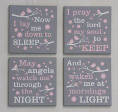 four canvases with pink flowers and words on them