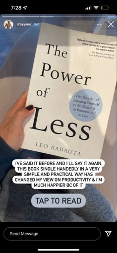 someone is reading the power of less by leo baauta on their cell phone