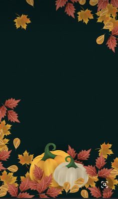 a black background with autumn leaves and pumpkins