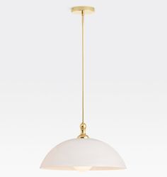 a white and gold colored light fixture with an oval glass shade hanging from the ceiling