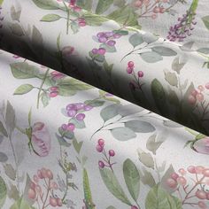 an image of a floral print fabric with pink and green flowers on white ground cloth