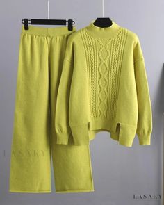 Lasaky - Premium Knit Co-ord Ensemble: Luxuriously Soft Turtleneck Sweater and Wide-Leg Pants Loose Turtleneck Sweater, Wide Leg Pant Suit, Pull Oversize, Knitted Suit, Women Sweaters Winter, Cashmere Sweater Women, Ladies Turtleneck Sweaters, Oversize Women, Mode Casual