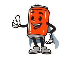 an orange soda can mascot giving the thumbs up