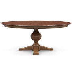 an oval wooden table with two pedestals on one end and four leaves on the other