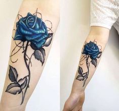 two blue roses on both arms