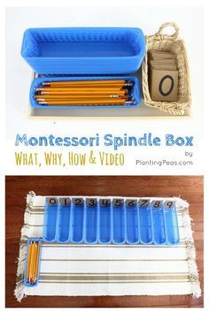 the montessoi spindle box is filled with pencils and other things to make it