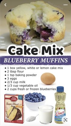 the blueberry muffins recipe is shown in this ad for cake mix bakery muffins