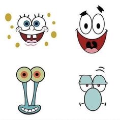 four cartoon faces with different expressions