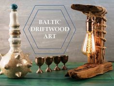 an assortment of decorative items with the words batic driftwood art