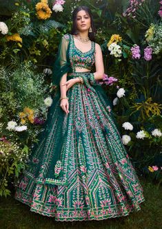 Deep Forest Green Lehenga Set by Shyam Narayan Prasad, available on Indiaspopup.com Lehenga Pattern, Raw Silk Lehenga, Deep Forest Green, Lehenga Designs Simple, Heroic Fantasy, Green Lehenga, Traditional Indian Dress, Indian Dresses Traditional, Traditional Indian Outfits