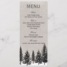 the rustic pine tree wedding menu card