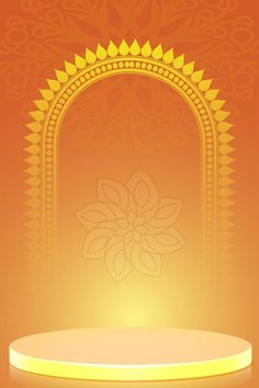 an orange background with a gold arch