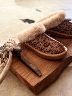 Very G Tooled Print Faux Leather Fuzzy Slippers | gussieduponline Brown Slippers, Fuzzy Slippers, Wedge Heel Sandals, Leather Slippers, Sterling Jewelry, Tooled Leather, House Shoes, Leather Tooling, Printed Leather