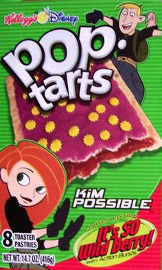 the packaging for pop tarts is shown in front of an image of a cartoon character