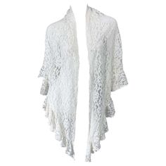 1970s Charm of Hollywood White Lace Rayon Vintage 70s Large Piano Shawl For Sale at 1stDibs Fitted White Shawl, Fitted Vintage Shawl, Spring Shawl With Lace Trim, Elegant White Shawl For Spring, Vintage White Shawl Scarf, White Lace Shawl With Lace Trim, White Lace Shawl With Lace Work, Carrie Bradshaw Dresses, Piano Shawl