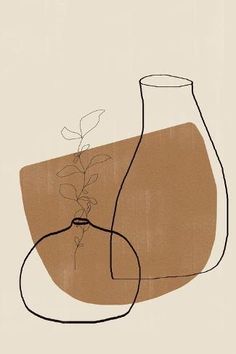 a drawing of a vase with a plant growing out of it's top, on a beige background