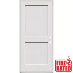 a white fire door with the word fire rated written on it