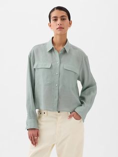 Linen Cropped Shirt | Gap Gap Linen Summer Shirt, Spring Linen Shirt By Gap, Gap Linen Spring Shirt, Gap Linen Shirt For Spring, Gap Linen Shirt With Relaxed Fit, Gap Linen Button-up Shirt, Gap Relaxed Fit Linen Shirt, Gap Tops With Button Closure And Relaxed Fit, Gap Relaxed Fit Top With Button Closure