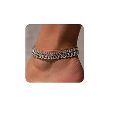 PRICES MAY VARY. Cuban Chain Anklets Set: This set includes two exquisitely trendy silver anklets, each of different sizes, made up of Cuban chains; They can be worn together or separately; The design is simple and stunning, especially suitable for summer beaches High-Quality Materials: This Cuban chain anklet is made from high-quality copper and 925 sterling silver; It's waterproof, lead-free, nickel-free, and hypoallergenic, making it ideal for sensitive skin and suitable for all-day wear with Silver Adjustable Chain Anklet, Silver Adjustable Chain Anklets In Metal, Silver Adjustable Chain Metal Anklet, Silver Anklets With Adjustable Chain, Silver Flexible Anklets For Summer, Trendy Silver Anklets For Summer, Silver Minimalist Metal Anklets, Minimalist Silver Metal Anklets, Adjustable Hypoallergenic Silver Anklet