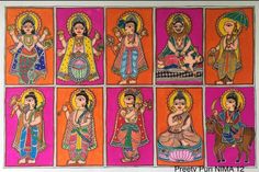 Dashavatara Paintings, Ganjifa Art, Learning Diary, Vishnu Ji, Painted Mirror Art, Ancient Indian Art, Buddha Art Drawing