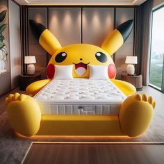 an inflatable bed with a pikachu face on the head and foot