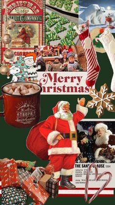 christmas collage with santa claus and other holiday items