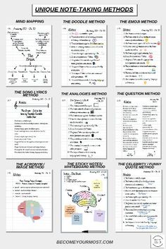 a poster with the text unique note - taking method for students to use on their notebooks