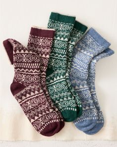 Warm up to winter in these cozy socks, featuring a Nordic-inspired Fair Isle pattern in a range of seasonal colors. Crafted in a luxurious blend of merino wool and cashmere that wicks moisture away for all-day comfort, with nylon and spandex for durability and shape-retaining stretch. Exclusive. Seamless toe construction. USA. Cozy Winter Socks, Fair Isle Socks, Eileen Fisher Shoes, Flannel Bedding, Winter Bedding, Ski Chalet, Quilted Duvet Cover, Knitted Socks, Sock Knitting Patterns