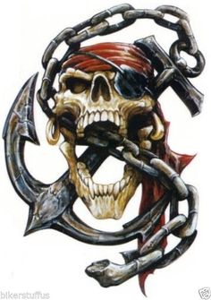 an image of a pirate skull with two crossed swords on it's shoulder and another skull in the middle