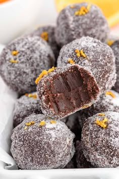 chocolate orange truffle bites in a white bowl