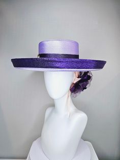 The Hat Doctor From the 2024 Featured Milliner of the Kentucky Derby Museum  kentucky derby hat wide brim purple and lavender fedora rancher panama hat w gold horsebit decor,pink ribbon w purple organza satin flower each hat is totally one of a kind! no two are alike! I can probably add feathers, flowers etc to existing hats for a small fee. I cannot remove anything from existing hats. Just message me and see if we can make it work! :) I cannot make custom order from scratch. My schedule is unfo Purple Adjustable Hat For Kentucky Derby, Adjustable Purple Hat For Kentucky Derby, Fitted Purple Wide Brim Top Hat, Purple Hat With Short Brim For Royal Ascot, Lavender Adjustable Hat For Kentucky Derby, Purple Short Brim Hat For Royal Ascot, Adjustable Lavender Hat For Kentucky Derby, Purple Wide Brim Hat For Races, Elegant Flat Brim Hat As Gift