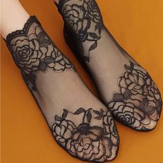 Floral Pattern Crew Socks Women Socks Fashion, Sheer Socks, Women Crew Socks, Stockings Legs, Soft Sock, Lace Socks, Women Socks, Pretty Lingerie, Designer Socks