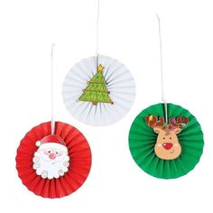 three paper plates with christmas decorations on them