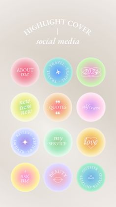 an image of different colored circles with the words highlight cover social media written on them