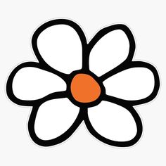 a black and white flower with an orange center sticker on the back of it