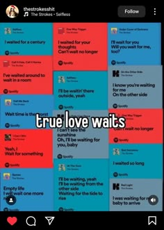 an iphone screen with the words true love waits on it