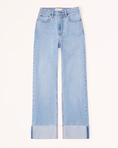 Women's High Rise 90s Relaxed Jean | Women's Clearance | Abercrombie.com Classic Womens Jeans, Straight Leg Light Wash Jeans, Light Wash Jeans Aesthetic, Womens Cuffed Jeans, Jean Outfit Inspo School, Abercrombie Straight Leg Jeans, Wide Cut Jeans, Vintage Jeans Women, Cute Jeans For Women