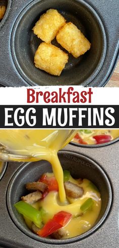 breakfast egg muffins being poured into a muffin tin