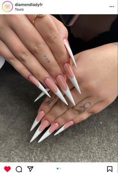 French Tip Stiletto Nails Long, Stiletto French Tip Nails, Staleto Nails, Sharp Nails, Pointy Nails, Vintage Nails, Drip Nails, Swarovski Nails