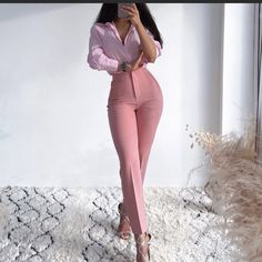 Zara High Waited Pink Pants Pink Fitted Office Bottoms, Pink Tailored Bottoms For Office, Tailored Pink Bottoms For Office, Spring Trendy High-waisted Pantsuit, Elegant Pink Office Bottoms, High Waist Office Pants For Summer, Elegant Pink Bottoms For Night Out, High Waist Pants For Office In Summer, Spring Office High-waist Bottoms