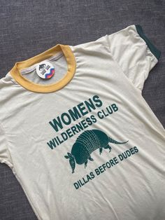 Women's Wilderness Club Retro Ringer T-shirt, Dillas, Western, Southwest Tshirt, Armadillo Shirt, Funny Graphic Tee, Hiking Shirt - Etsy Outfit Ideas Tshirt, Boho Yoga Pants, Tshirt Design Ideas, Fringe Pants, Festival Pants, Hiking Shirt, Cream Body