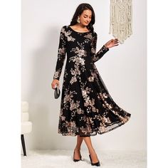 Season:Fall,Spring; Fabric:Polyester; Sleeve Length:Long Sleeve; Look After Me:Hand wash; Gender:Women's; Style:Stylish,Elegant; Elasticity:Micro-elastic; Occasion:Formal; Fit Type:Regular Fit; Dresses Type:Black Dress; Pattern:Floral; Design:Sequin; Neckline:Crew Neck; Brand:Shall We; Front page:FF; Listing Date:10/10/2024; Production mode:External produce; Dress Length Type:Maxi Dress; Print Type:non-printing; Fabric2:Sequins Black Dress Sequin, Clothing Remakes, Cheap Formal Dresses, Classy Outfits For Women, Dresses Classy, Dress Sequin, Long Sleeve Sequin, Elegant Dresses For Women, Elegant Party